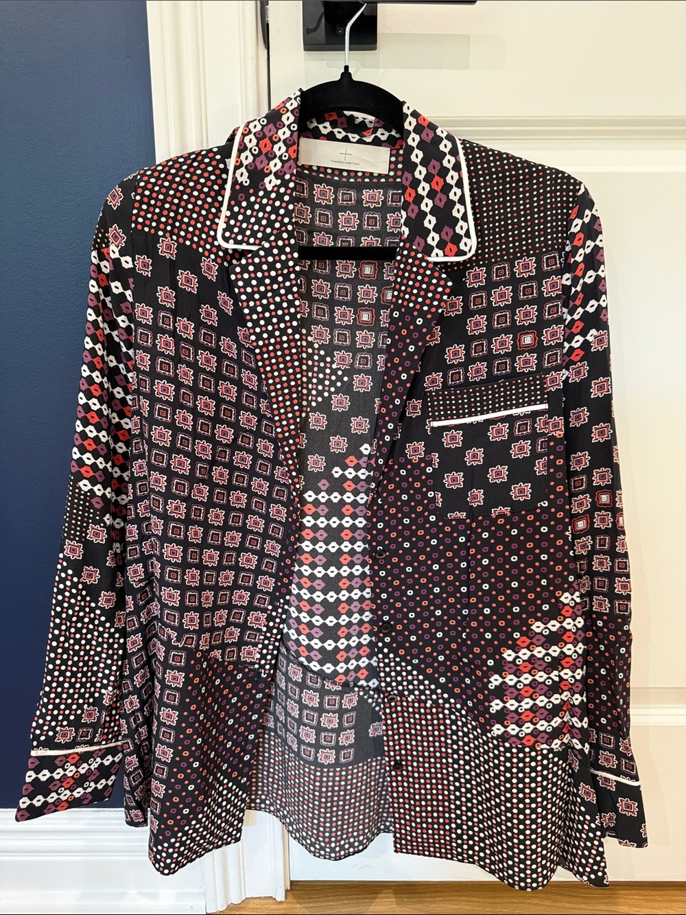 Thakoon Black Multi-Print Silk Button-Up Top